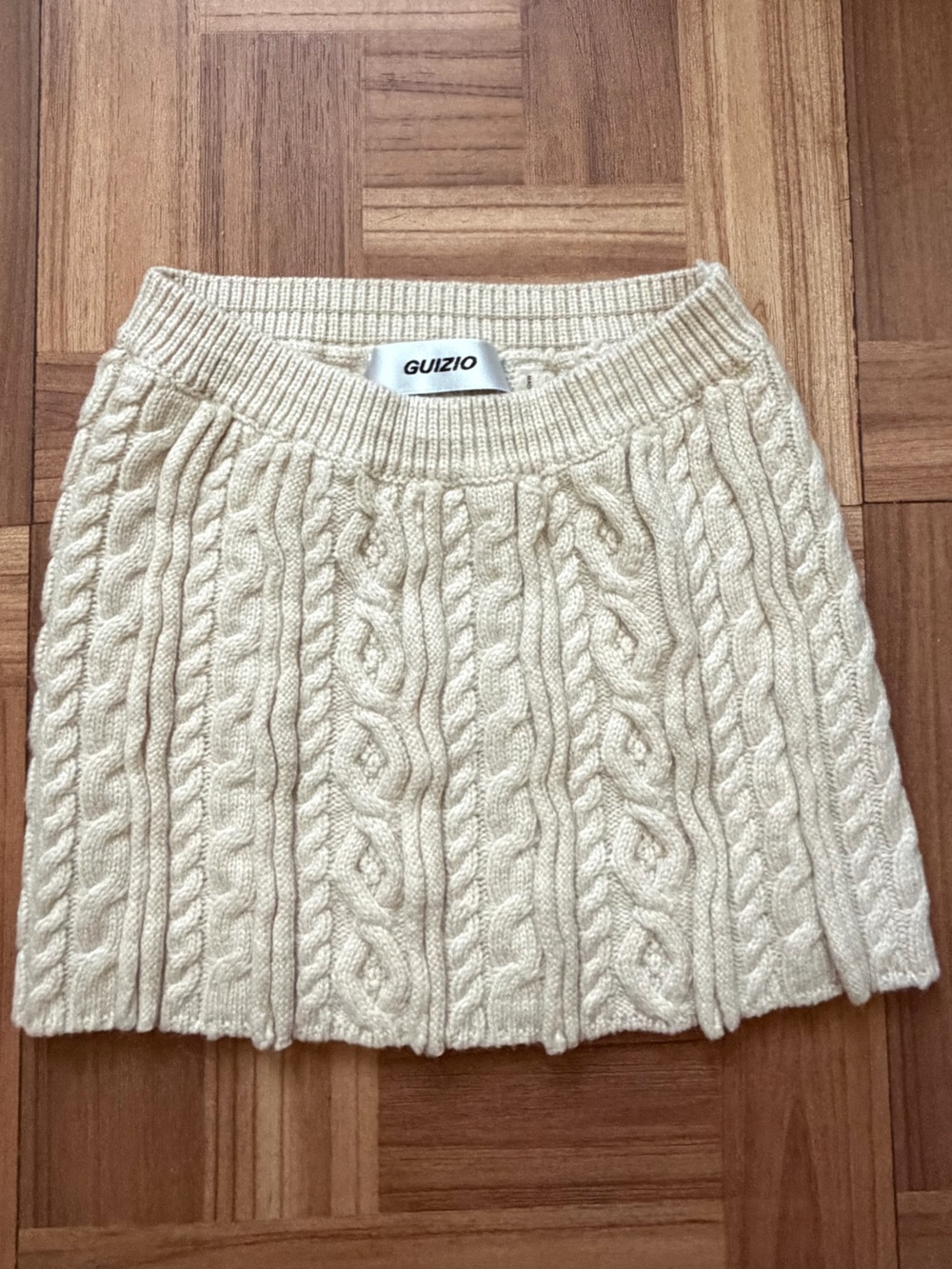 Danielle Guizio Cream Cable Knit Mini Skirt